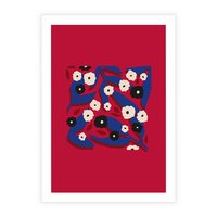 Plakat bez ramy 30x40 - Kolorowe Przenikanie - abstrakcyjna kwiatowa kompozycja, czerwone mocne tło