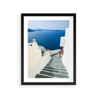 Plakat w ramie 50x70 - Malowniczy urok wyspy - Santorini, schodki - rama czarna