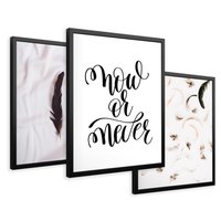 Zestaw obrazy w ramie 50x70 galeria - Cytat, motywacyjny, pióra, boho - rama czarna