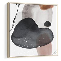 Obraz w ramie 50x50 - Impresje Harmonii - abstrakcyjne plamy akwarelowe, czarny szkic - rama drewno