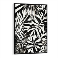 Obraz w ramie 50x70 - Czarne Liście - akwarelowy obraz, czarno biały - rama czarna