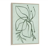 Obraz w ramie 80x120 - Energetyczne Odrodzenie Natury - abstrakcyjne delikatne zielone linie, podobne do gałęzi kwiatów - rama drewno