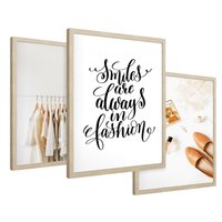 Zestaw obrazy w ramie 40x50 galeria - Moda, fashion, uśmiech, napis - rama drewno