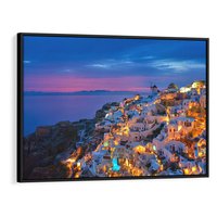 Obraz w ramie 100x70 - Wyblakłe wspomnienia gwiazd - Santorini, wieczór - rama czarna