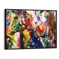 Obraz w ramie 100x70 - Szalejące ognie kolorów - abstrakcja, farby olejne - rama czarna