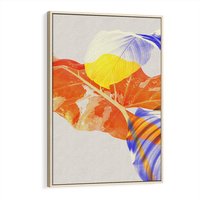 Obraz w ramie 70x100 - Energetyczne Indygo - retro, tropikalne liście - rama drewno