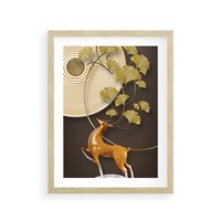 Plakat w ramie 30x40 - Elegancja i Tradycja - złote, liście - rama drewno