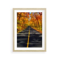 Plakat w ramie 40x50 - Droga przez jesienny las - droga, las - rama drewno