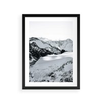 Plakat w ramie 30x40 - Biały Zimowy Pejzaż - góry w zimie, ośnieżone wysokie szczyty - rama czarna