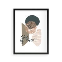 Plakat w ramie 40x50 - Harmonia Akwarelowych Przestrzeni - abstrakcyjna kompozycja z kropek kresek i kółek, odcienie brązu i beżu - rama czarna