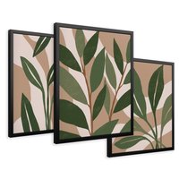 Zestaw obrazy w ramie 30x40 galeria - Liście, graficzne, boho - rama czarna