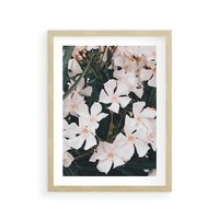 Plakat w ramie 40x50 - Egzotyczna Uroda - białe kwiaty, tropikalne kwiaty - rama drewno