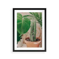 Plakat w ramie 50x70 - Boho Urok - kaktus w doniczce, gliniana doniczka - rama czarna
