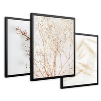 Zestaw obrazy w ramie 30x40 galeria - Suche, trawy, boho, styl - rama czarna