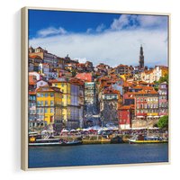 Obraz w ramie 50x50 - Kolorowa Przystań - nadmorskie miasto, kolorowe budynki - rama drewno