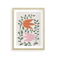 Plakat w ramie 30x40 - Rozkwitające Kontury - plakat, kwiaty - rama drewno