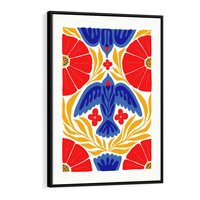 Obraz w ramie 50x70 - Eklektyczny Majestat - wyrazista grafika, mocne kolory czerwień niebieski żółty - rama czarna