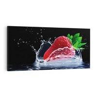 Obraz na płótnie 140x70 - Świeżość truskawek wodą okryta - truskawka, woda