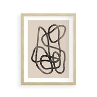 Plakat w ramie 40x50 - Przenikanie Wirtualnych Wymiarów - zaplątane minimalistyczne linie, na bezowym tle - rama drewno