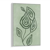 Obraz w ramie 50x70 - Szmaragdowy Oddech - abstrakcyjne delikatne zielone linie, podobne do gałęzi kwiatów - rama biała