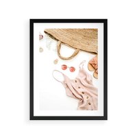 Plakat w ramie 50x70 - Moda na Plażę - kompozycja fashion, sukienka - rama czarna