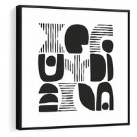 Obraz w ramie 50x50 - Taniec Dziwacznych Kresek - minimalistyczny plakat, czarno biały - rama czarna