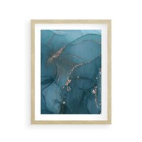 Plakat w ramie 40x50 - Marmurowa Elegancja: Kolory Oceanu - marmur, kolory oceanu - rama drewno