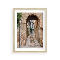 Plakat w ramie 50x70 - Klimatyczna Uliczka w Grecji - uliczka, Grecja - rama drewno