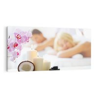 Obraz na płótnie 120x60 - Kokos, świece i kwiaty w SPA - kokos, świece