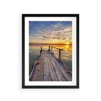 Plakat w ramie 50x70 - Spokojny pomost nad jeziorem - pomost, jezioro - rama czarna