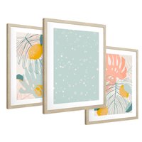 Zestaw obrazy w ramie 40x50 galeria - Monstera, liście, pastelowe, nowoczesne - rama drewno