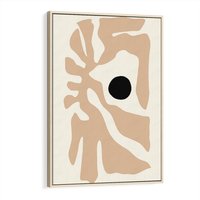 Obraz w ramie 80x120 - Eksploracja Abstrakcji - beżowa absrakcyjna kompozycja, czarny akcent - rama drewno