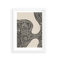 Plakat w ramie 40x50 - Harmonijne Kształty - abstrakcyjne ryciny, czarno biały - rama biała