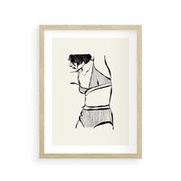 Plakat w ramie 30x40 - Minimalistyczny Urok - szkic, kobieta w bieliźnie - rama drewno