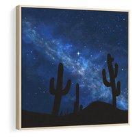 Obraz w ramie 50x50 - Nocne Tajemnice Pustyni - gwieździsta noc, granatowe niebo - rama drewno