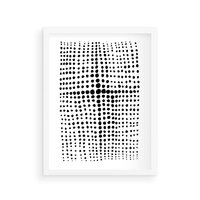 Plakat w ramie 50x70 - Refleksje Monochromatycznych Widoków - abstrakcyjna kompozycja z czarnych kropek, minimalistyczny czarno bialy plakat - rama biała