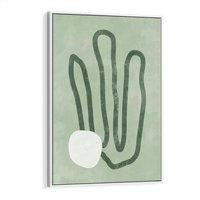 Obraz w ramie 80x120 - Spokojne Kształty Natury - zielona abstrakcja, zgaszona zieleń - rama biała