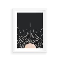 Plakat w ramie 40x50 - Słoneczny Portret Duszy - boho czarne słońce, nowoczesna grafika - rama biała