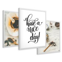 Zestaw obrazy w ramie 30x40 galeria - Miłego, dnia, kawa, napis, kuchnia, restauracja - rama biała