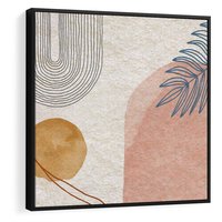 Obraz w ramie 50x50 - Liście i Geometrie - nowoczesny, akwarelowe plamy - rama czarna