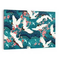 Obraz na płótnie 70x50 - Żurawie Wachlarze - orientalne japońskie żurawie, grafika