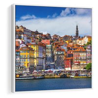 Obraz w ramie 80x80 - Kolorowa Przystań - nadmorskie miasto, kolorowe budynki - rama biała