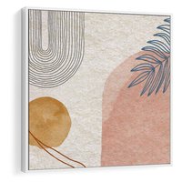 Obraz w ramie 80x80 - Liście i Geometrie - nowoczesny, akwarelowe plamy - rama biała