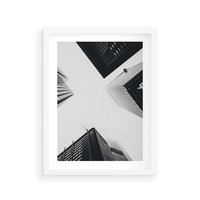 Plakat w ramie 50x70 - Nowoczesna Dynamika - perspektywa, wieżowce - rama biała