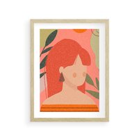 Plakat w ramie 50x70 - Kobieca Refleksja - nowoczesny plakat, styl retro - rama drewno