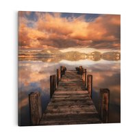 Obraz na płótnie 40x40 - Spacer po molo nad jeziorem - molo, jezioro