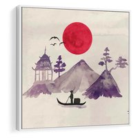 Obraz w ramie 50x50 - Odbicie Słońca - japońska sztuka, akwarela - rama biała