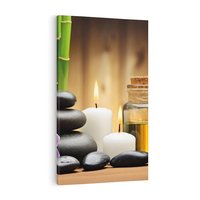 Obraz na płótnie 80x120 - Spokojny zakątek SPA z bambusem i kamieniami - bambus, kamienie