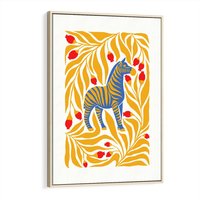 Obraz w ramie 80x120 - Zebra w Nowoczesności - abstrakcyjna nowoczesna grafika, pośrodku zebra - rama drewno