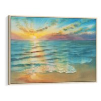 Obraz w ramie 120x80 - Objawienie Fioletowego Świtu - fioletowy wschód słońca, słońce wschodzi nad morzem - rama drewno